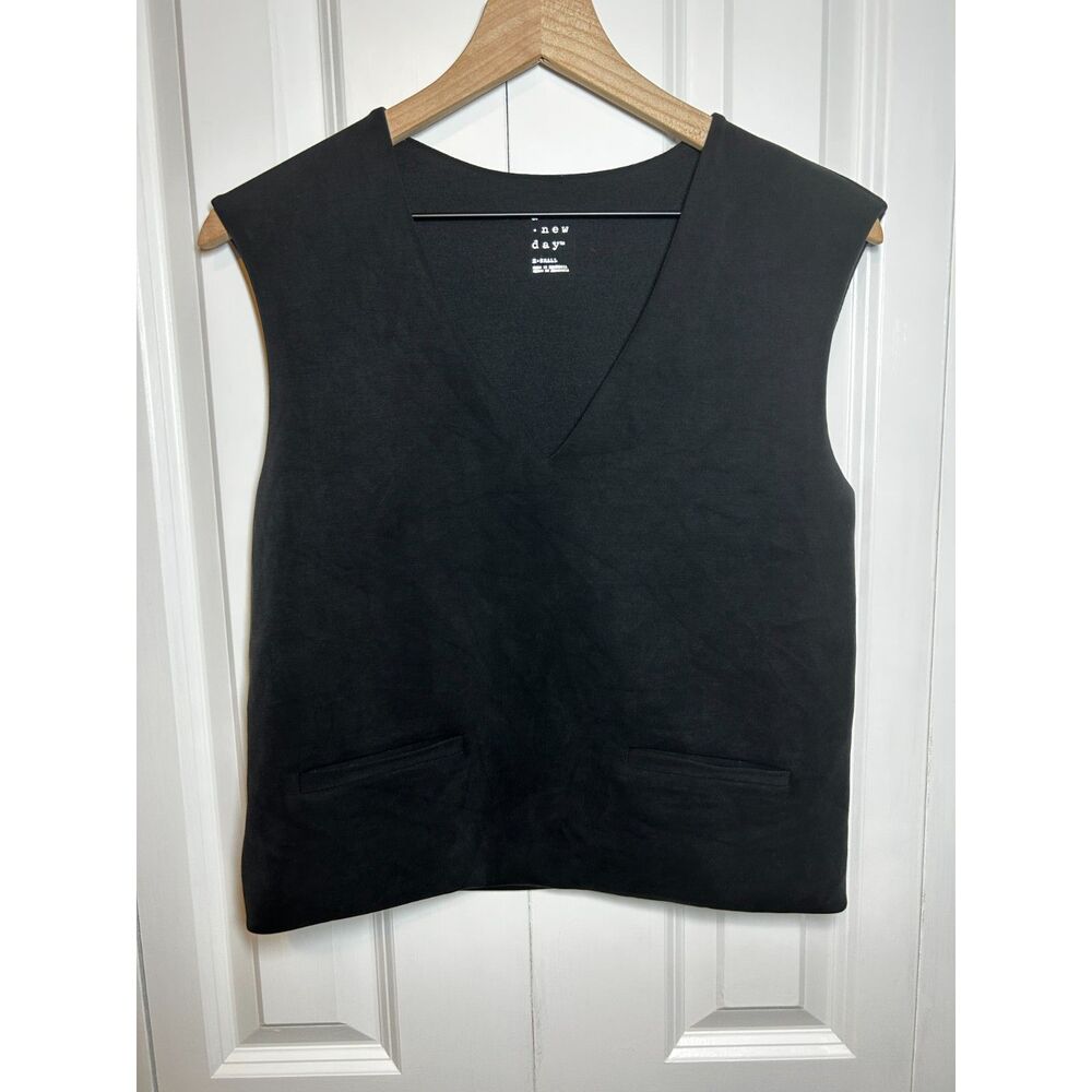 A New Day Black V-Neck Sleeveless Vest with Pockets Size XS